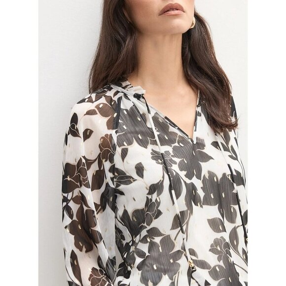 Haver London Black and White Chiffon Floral Blouse Top Size Medium - Picture 2 of 4